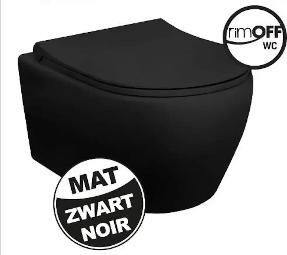 SaniSupreme Creavit Pro Series wandcloset toilet wc Spoelrandloos excl. softclose zitting 51 x 35 cm x 34 cm Mat Zwart