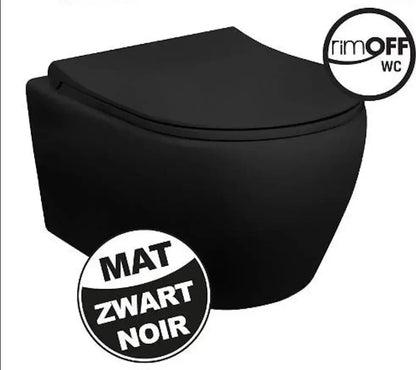SaniSupreme Creavit Pro Series wandcloset toilet wc Spoelrandloos excl. softclose zitting 51 x 35 cm x 34 cm Mat Zwart