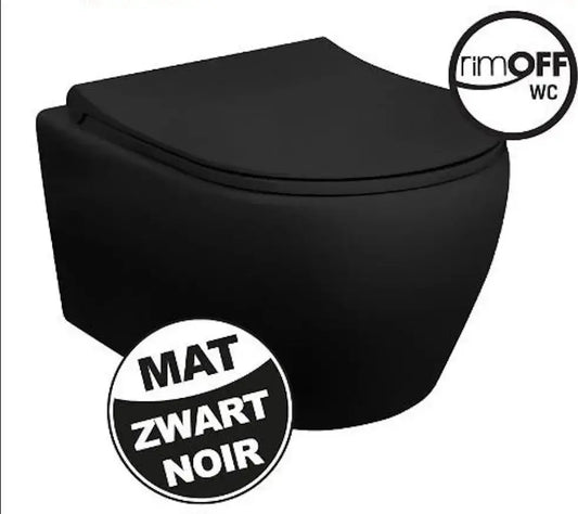 SaniSupreme Creavit Pro Series wandcloset toilet wc Spoelrandloos excl. softclose zitting 51 x 35 cm x 34 cm Mat Zwart