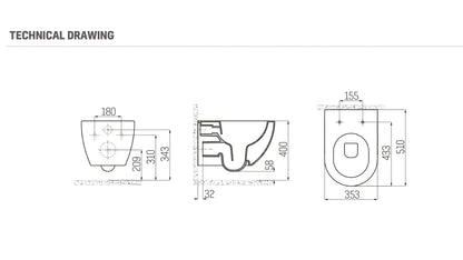 SaniSupreme Creavit RIMOFF Series wandcloset toilet wc Spoelrandloos 50.5 x 35.5cm x 34.5cm Mat Cappucino