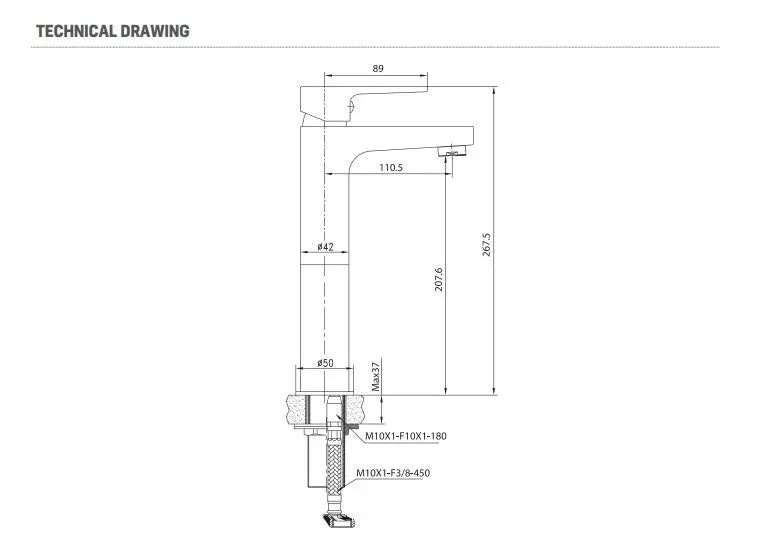 SaniSupreme Creavit ''SHARP'' verhoogde wastafelkraan Goud