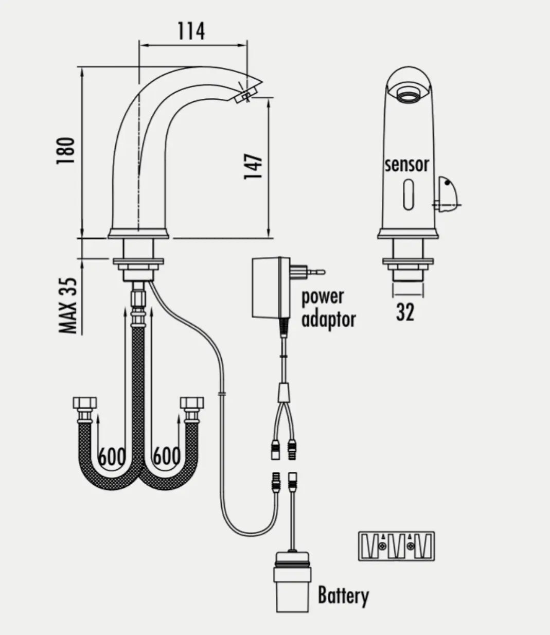 SaniSupreme Creavit Wastafel kraan opbouw Glans Chroom met automatische sensor 18 cm warm en koud water