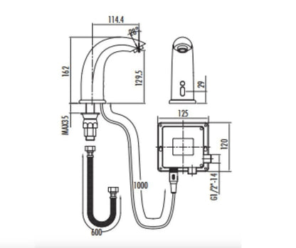 SaniSupreme Creavit Wastafel kraan opbouw Wit met automatische sensor 16 cm koud water