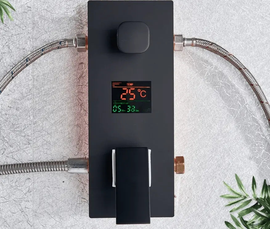 SaniSupreme Digitale Doucheset Manhattan Premium 3- weg LCD regendouche met LED Plafond Inbouwdouche 50 x 35 cm. Mat Zwart