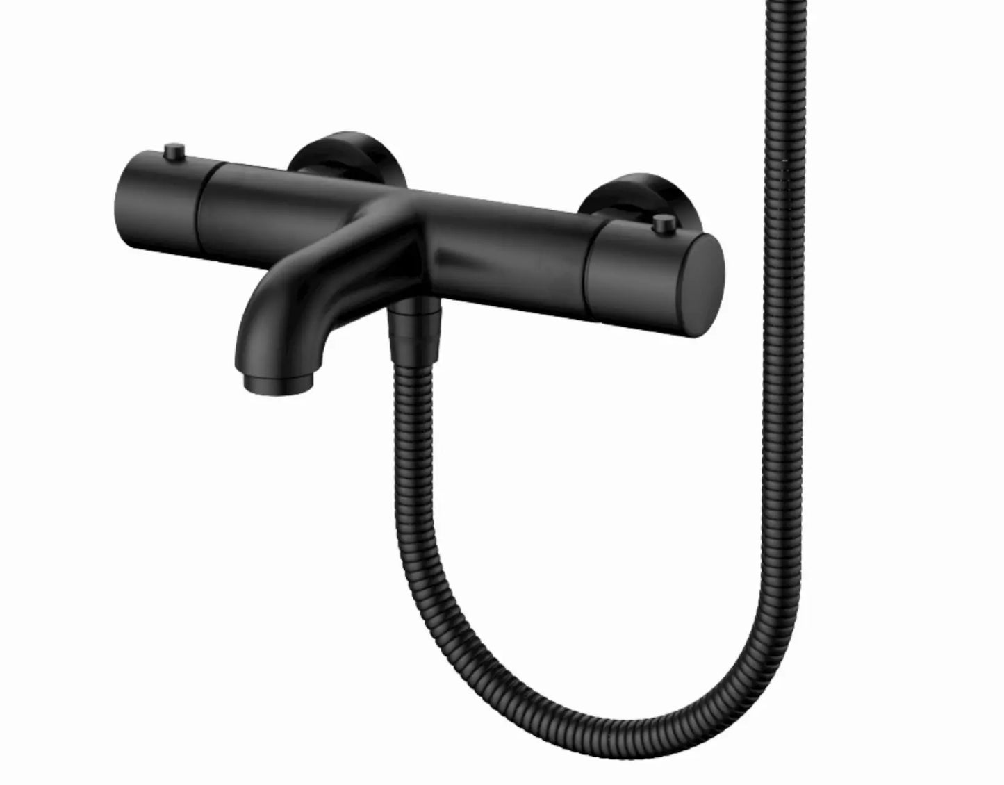 SaniSupreme doucheset badset opbouw thermostatische badmengkraan 2 weg met ronde handdouche en wandbeugel mat zwart