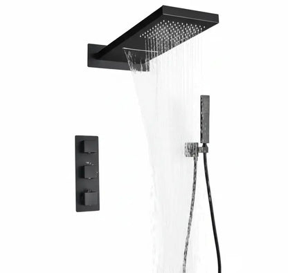 SaniSupreme Doucheset BlackLine Wellness  regendouche en waterval  vierkant 3-weg zwart inbouw Sanisupreme