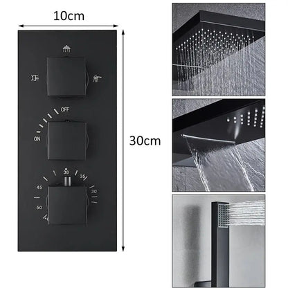 SaniSupreme Doucheset BlackLine Wellness regendouche en waterval vierkant 3 - weg zwart inbouw