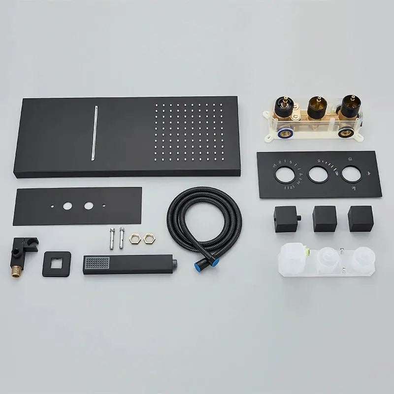 SaniSupreme Doucheset BlackLine Wellness regendouche en waterval vierkant 3 - weg zwart inbouw