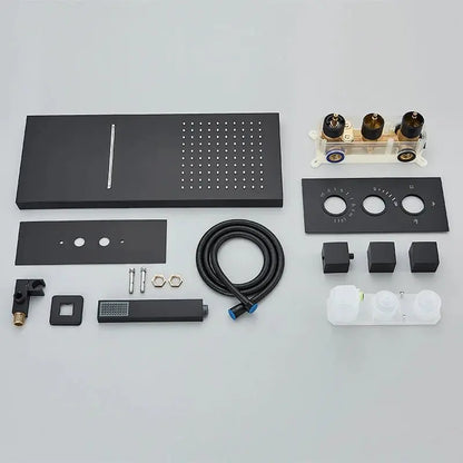 SaniSupreme Doucheset BlackLine Wellness regendouche en waterval vierkant 3 - weg zwart inbouw