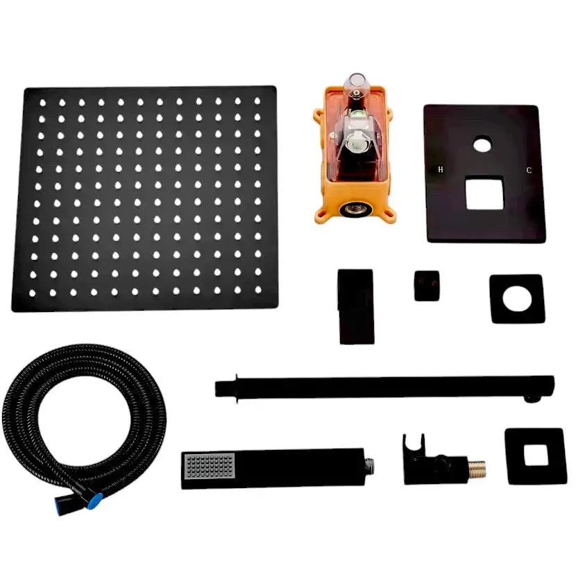 SaniSupreme Doucheset Bolivia Premium 20 cm. regendouche vierkant 2 - weg zwart inbouw