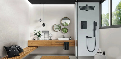 SaniSupreme Doucheset Firenze 16 inch - 40 cm. regendouche vierkant 3 - weg zwart inbouw