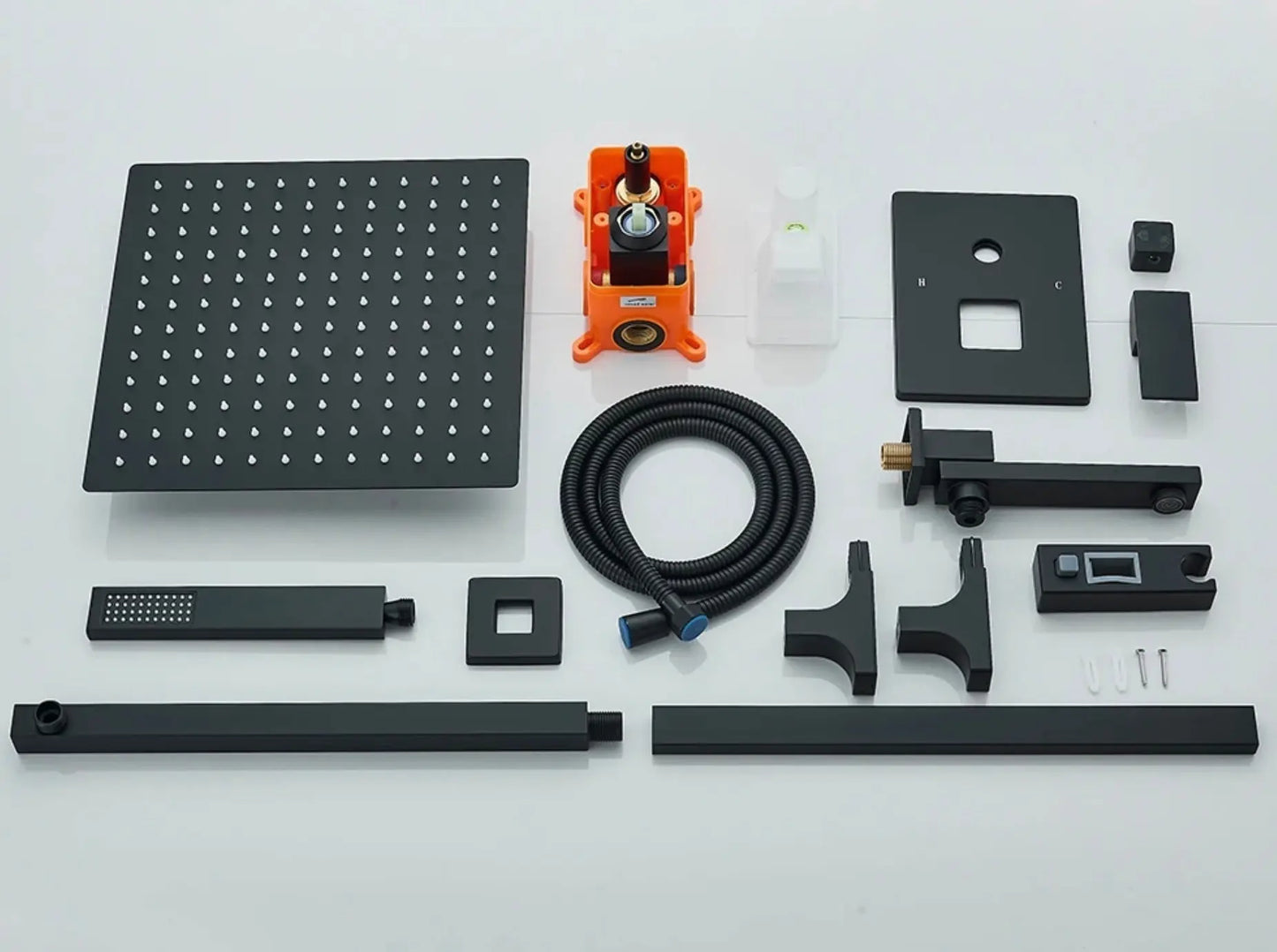 SaniSupreme Doucheset Firenze 8 inch - 20 cm. regendouche vierkant 3 - weg zwart inbouw