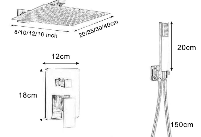 SaniSupreme Doucheset Lugano Premium handdouche mengkraan regendouche vierkant 25 cm. Chroom inbouw 2 weg