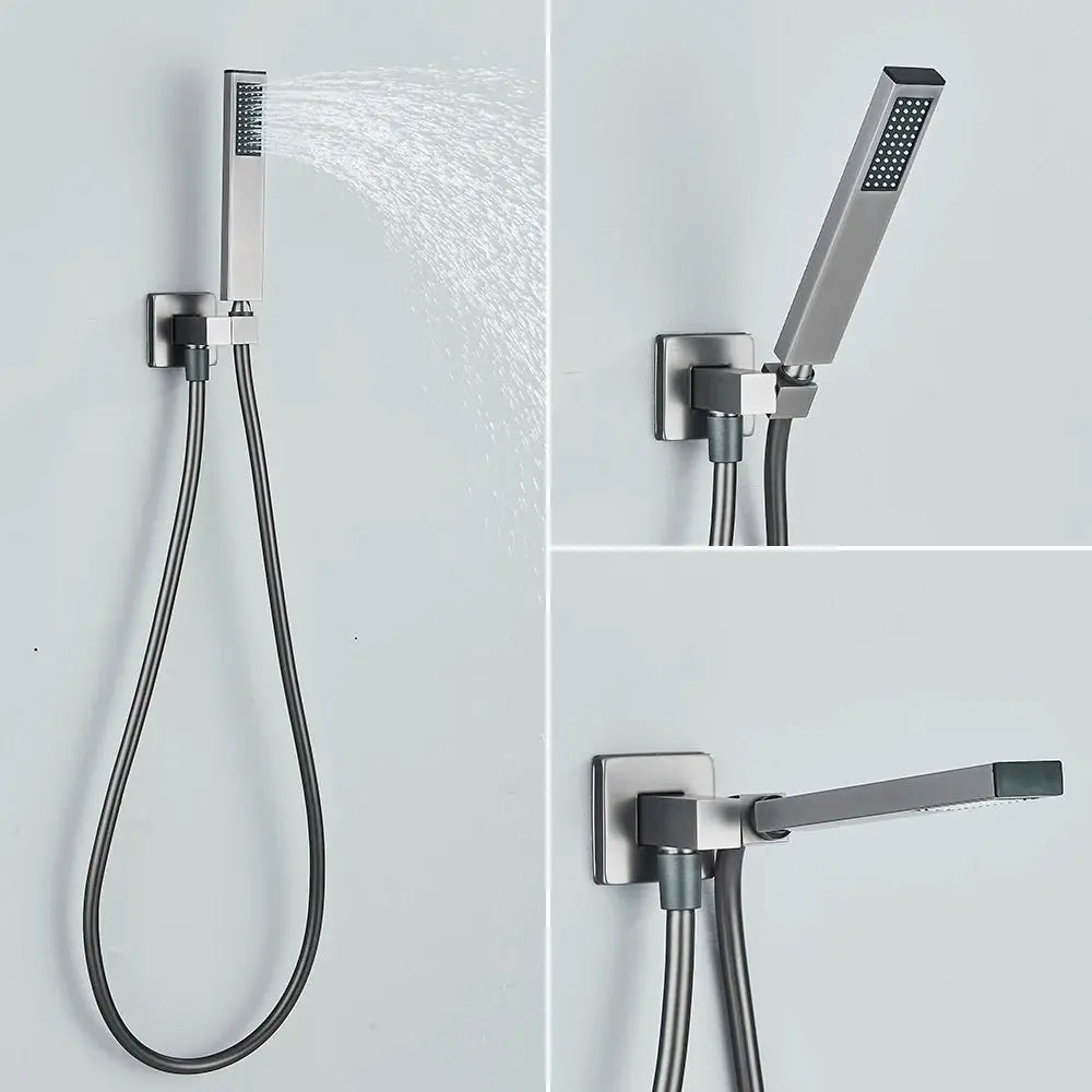 SaniSupreme Doucheset Manhattan 10 inch regendouche vierkant 3 - weg Gun Metal inbouw