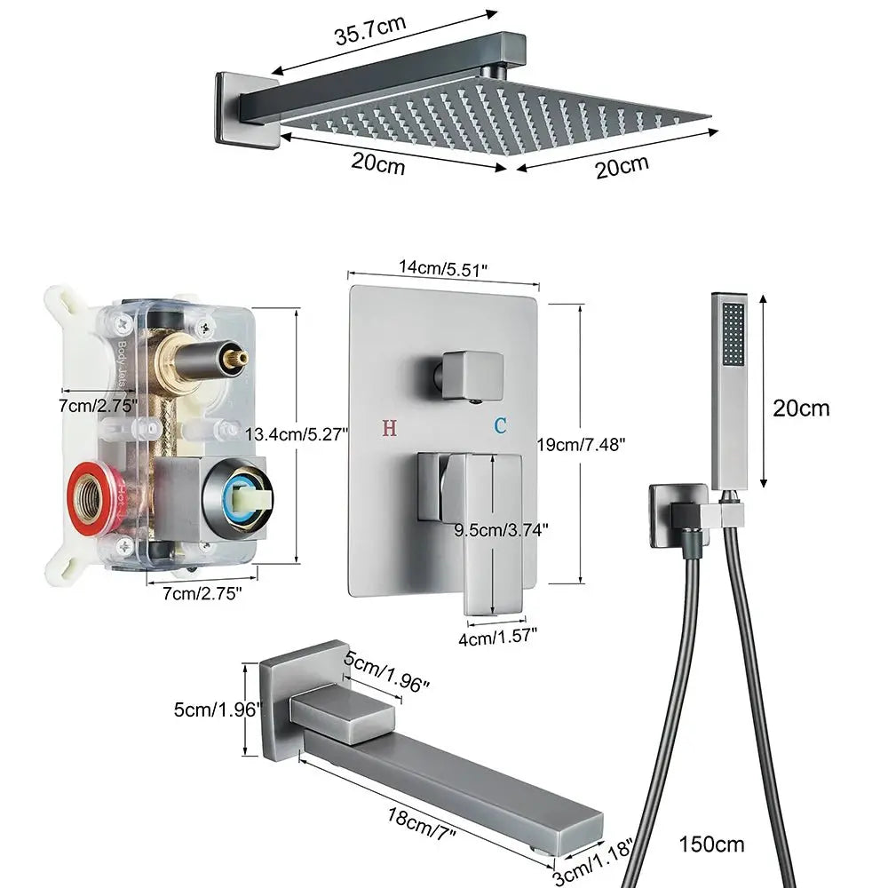 SaniSupreme Doucheset Manhattan 10 inch regendouche vierkant 3 - weg Gun Metal inbouw
