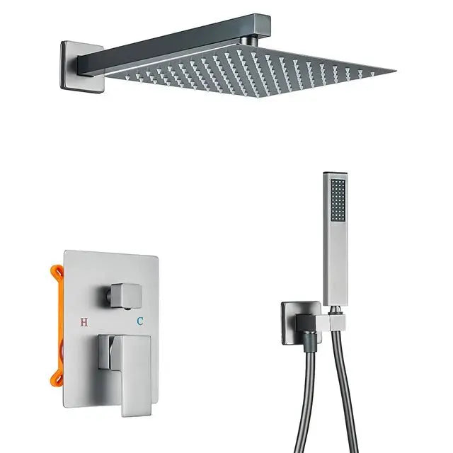 SaniSupreme Doucheset Manhattan 10 inch regendouche vierkant 3 - weg Gun Metal inbouw