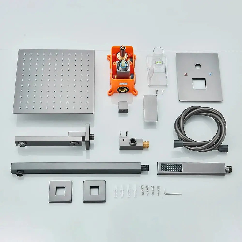 SaniSupreme Doucheset Manhattan 10 inch regendouche vierkant 3 - weg Gun Metal inbouw