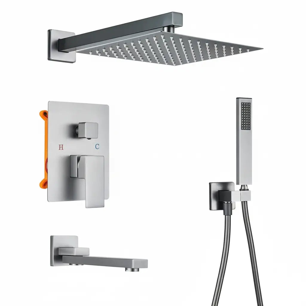 SaniSupreme Doucheset Manhattan 25 cm regendouche vierkant 3-weg Gun Metal inbouw Sanisupreme