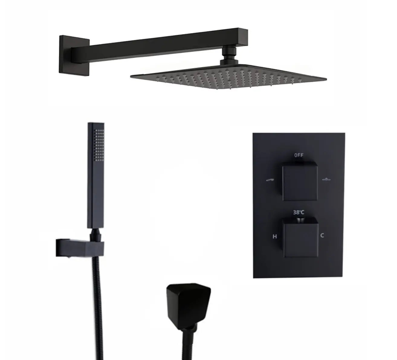 SaniSupreme Doucheset Manhattan Premium 12 inch regendouche vierkant 2 - weg zwart inbouw