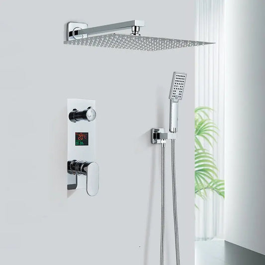 SaniSupreme Doucheset Manhattan Premium de Luxe LCD 10 inch regendouche vierkant 2 - weg chroom inbouw