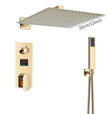 SaniSupreme Doucheset Manhattan Premium de Luxe LCD 12 inch regendouche vierkant 2 - weg Glans Goud