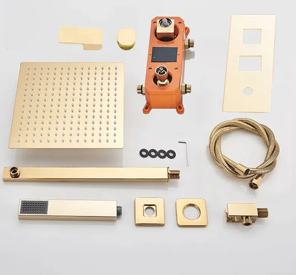 SaniSupreme Doucheset Manhattan Premium de Luxe LCD 12 inch regendouche vierkant 2 - weg Glans Goud