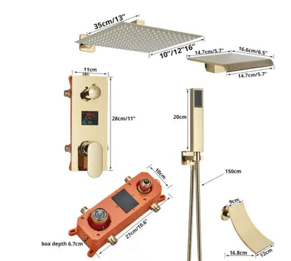 SaniSupreme Doucheset Manhattan Premium de Luxe LCD 12 inch regendouche vierkant 2 - weg Glans Goud
