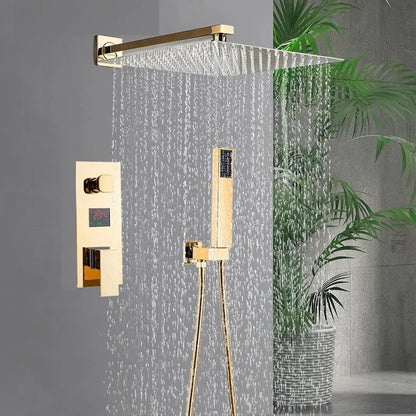 SaniSupreme Doucheset Manhattan Premium de Luxe LCD 12 inch regendouche vierkant 2 - weg Glans Goud