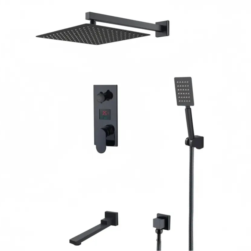 SaniSupreme Doucheset Manhattan Premium de Luxe LCD 40 cm regendouche vierkant 3-weg zwart inbouw Sanisupreme