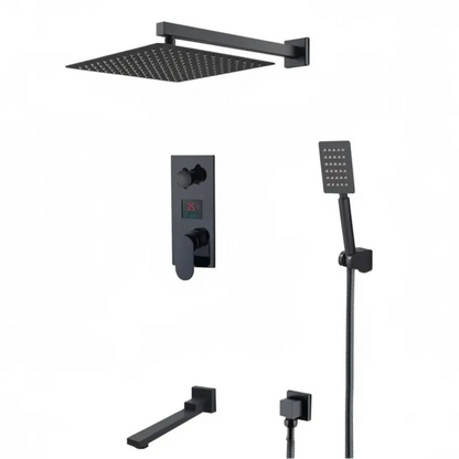 SaniSupreme Doucheset Manhattan Premium de Luxe LCD 40 cm regendouche vierkant 3-weg zwart inbouw Sanisupreme