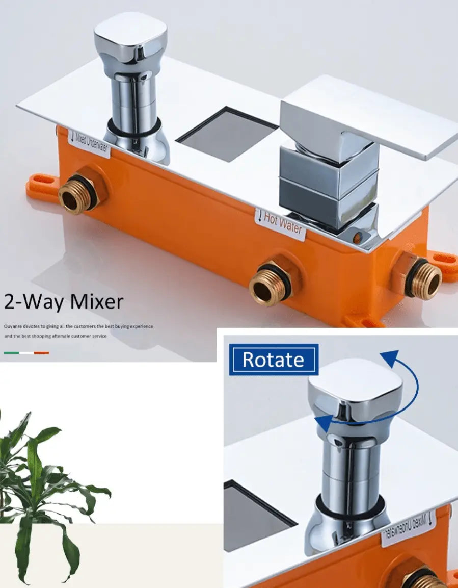 SaniSupreme Doucheset Manhattan Premium de Luxe LCD 16 inch LED Plafond regendouche vierkant 2 - weg chroom inbouw