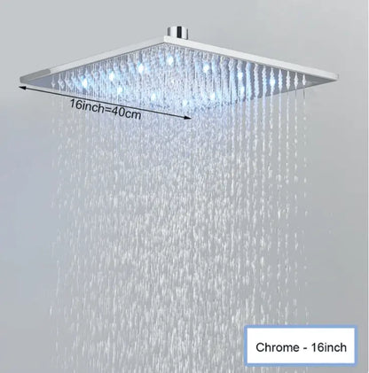 SaniSupreme Doucheset Manhattan Premium de Luxe LCD 16 inch LED Plafond regendouche vierkant 2 - weg chroom inbouw