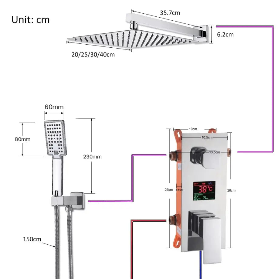 SaniSupreme Doucheset Manhattan Premium de Luxe LCD 16 inch Plafond regendouche vierkant 2 - weg chroom inbouw