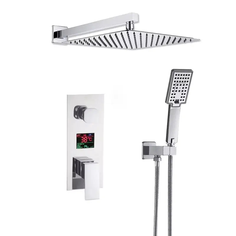 SaniSupreme Doucheset Manhattan Premium de Luxe LCD 16 inch Plafond regendouche vierkant 2 - weg chroom inbouw