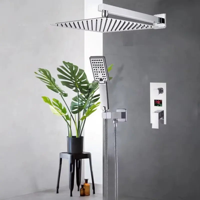 SaniSupreme Doucheset Manhattan Premium de Luxe LCD 16 inch Plafond regendouche vierkant 2 - weg chroom inbouw