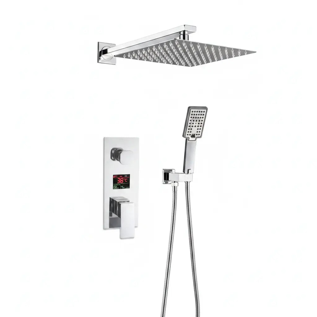 SaniSupreme Doucheset Manhattan Premium de Luxe LCD 16 inch Plafond regendouche vierkant 2-weg chroom inbouw Sanisupreme