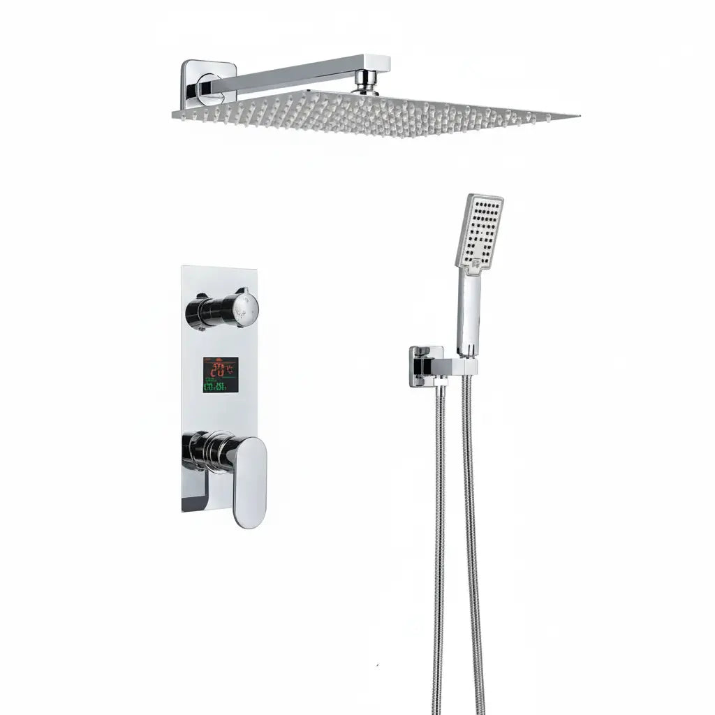 SaniSupreme Doucheset Manhattan Premium de Luxe LCD 16 inch regendouche vierkant 2-weg chroom inbouw Sanisupreme