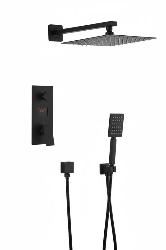 SaniSupreme Doucheset Manhattan Premium de Luxe LCD 30 cm. regendouche vierkant 2-weg zwart inbouw Sanisupreme