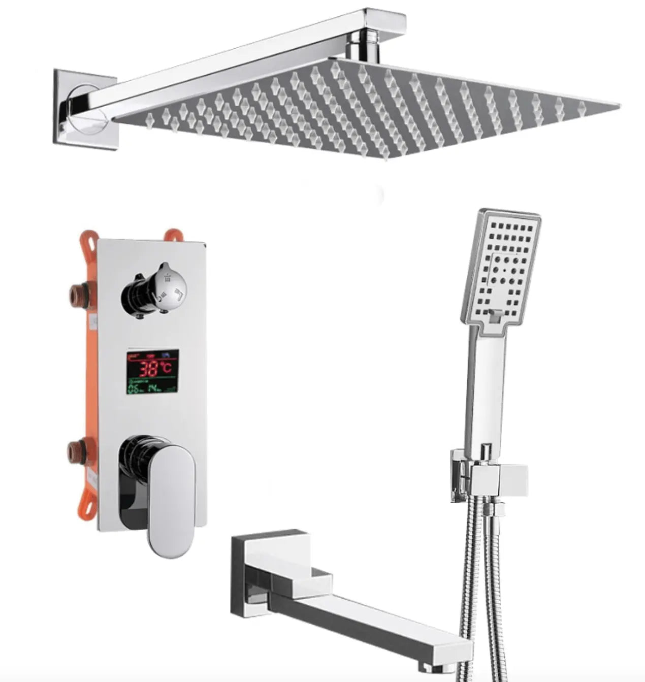 SaniSupreme Doucheset Manhattan Premium de Luxe LCD 16 inch regendouche vierkant 3 - weg chroom inbouw