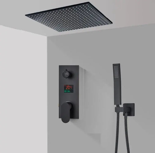 SaniSupreme Doucheset Manhattan Premium de Luxe LCD 20 inch | 50 cm plafond regendouche vierkant 2 - weg zwart inbouw