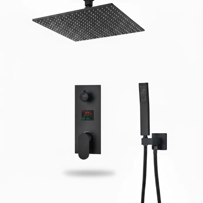 SaniSupreme Doucheset Manhattan Premium de Luxe LCD 50 cm plafond regendouche vierkant 2-weg zwart inbouw Sanisupreme