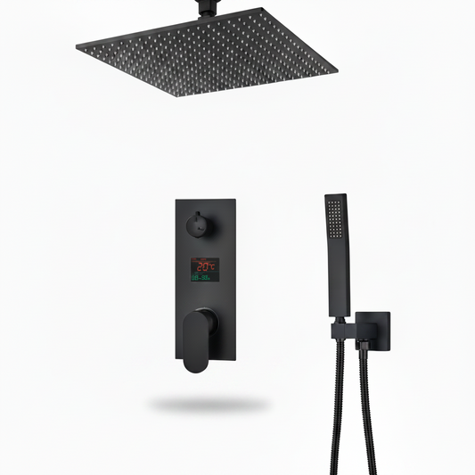 SaniSupreme Doucheset Manhattan Premium de Luxe LCD 50 cm plafond regendouche vierkant 2-weg zwart inbouw Sanisupreme