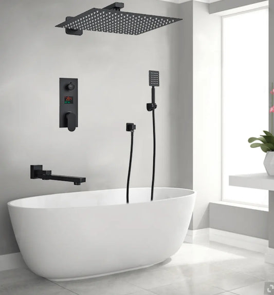 SaniSupreme Doucheset Manhattan Premium de Luxe LCD 25 cm regendouche vierkant 3 - weg zwart inbouw