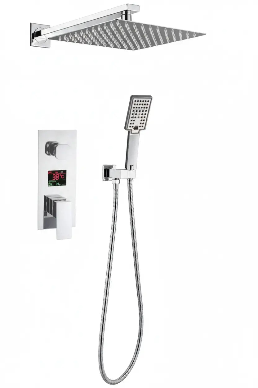 SaniSupreme Doucheset Manhattan Premium de Luxe LCD 30 cm. regendouche vierkant 2-weg chroom inbouw Sanisupreme