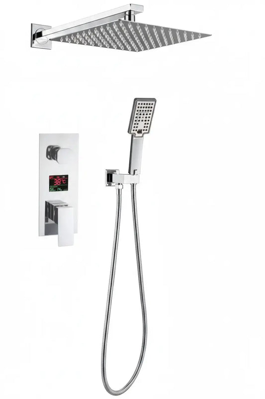 SaniSupreme Doucheset Manhattan Premium de Luxe LCD 30 cm. regendouche vierkant 2-weg chroom inbouw Sanisupreme