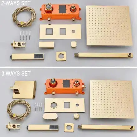SaniSupreme Doucheset Manhattan Premium de Luxe LCD 40 cm. regendouche vierkant 3 - weg Geborsteld Goud