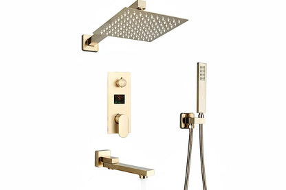 SaniSupreme Doucheset Manhattan Premium de Luxe LCD 40 cm. regendouche vierkant 3-weg Geborsteld Goud Sanisupreme