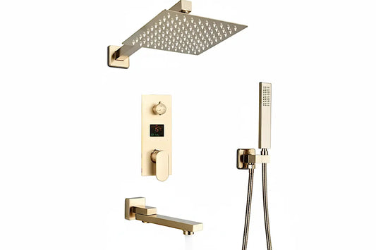 SaniSupreme Doucheset Manhattan Premium de Luxe LCD 40 cm. regendouche vierkant 3-weg Geborsteld Goud Sanisupreme