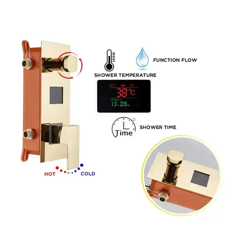 SaniSupreme Doucheset Manhattan Premium de Luxe LCD 40 cm. regendouche vierkant 3 - weg Geborsteld Goud