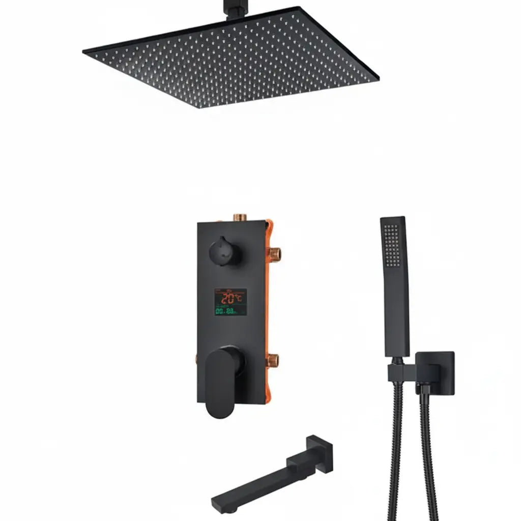 SaniSupreme Doucheset Manhattan Premium de Luxe LCD 50 cm plafond regendouche vierkant 3-weg zwart inbouw Sanisupreme